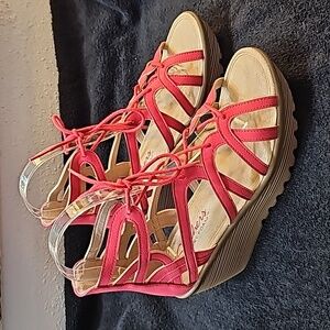 Skechers Red Wedge Sandals Size 6 Worn Twice Memory Foam